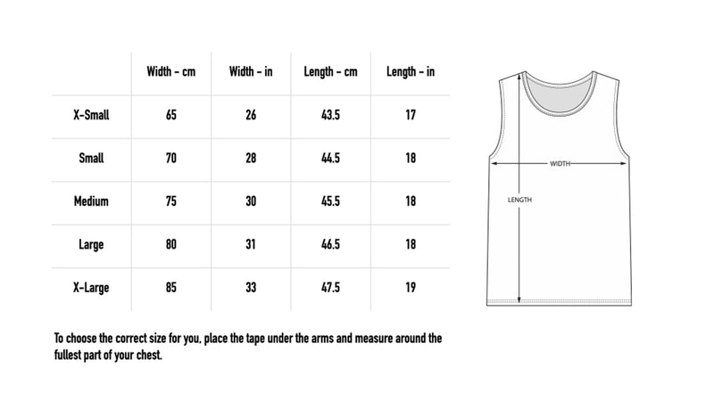 Size chart for ONYX CROP RIBBED VEST
