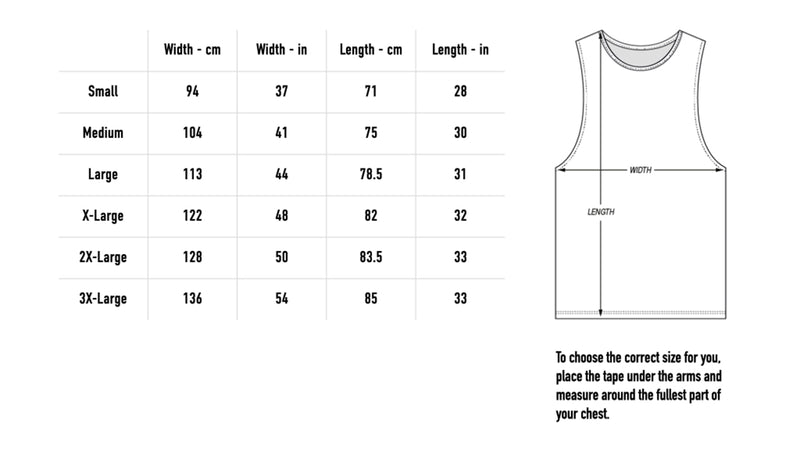 Size chart for ONYX LONGLINE VEST