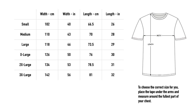Size chart for EDGE TEE