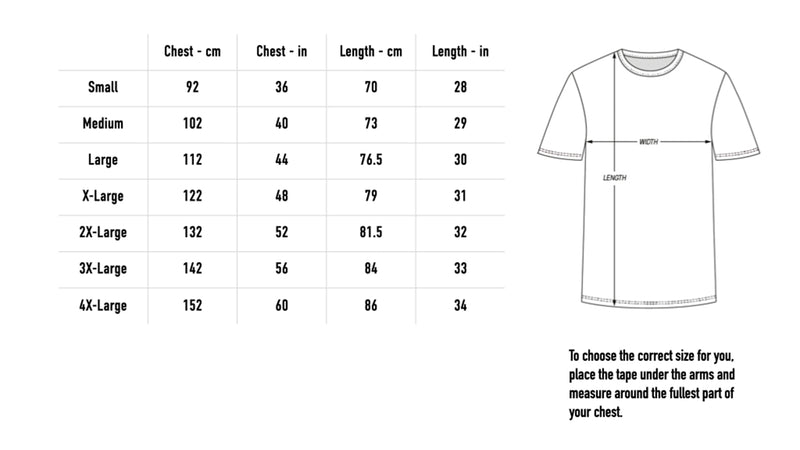 Size chart for ANATOMY TEE
